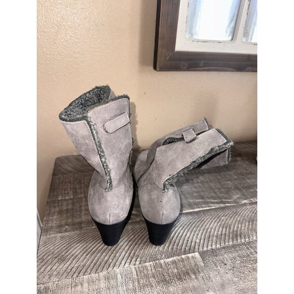 Clarks Bendables Mid Calf Boots Women 9.5 M Gray Suede Leather 39387 Zip Fleece - Picture 4 of 5